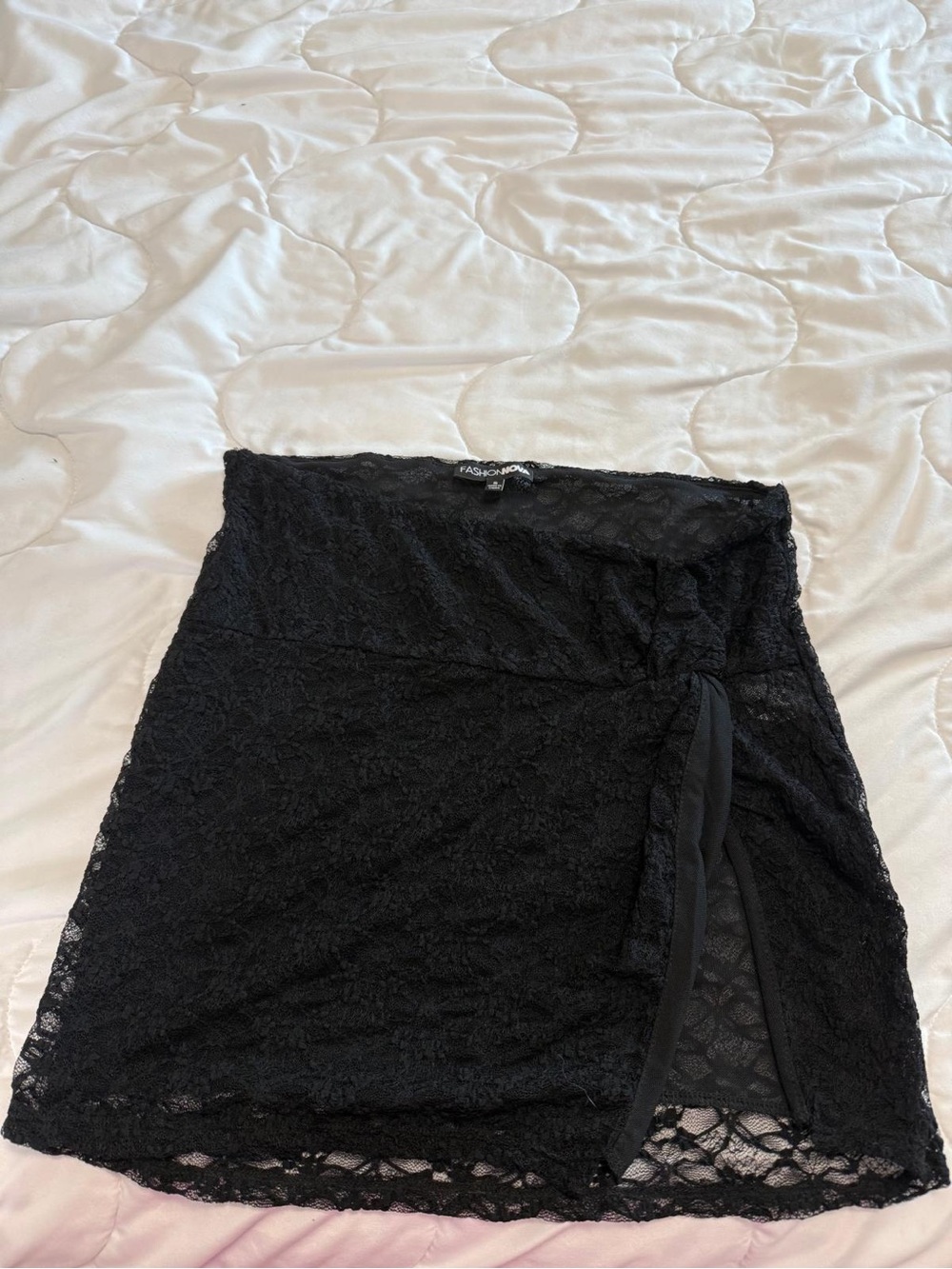 Fashion Nova Black Lace Mini Skirt with Side Wrap